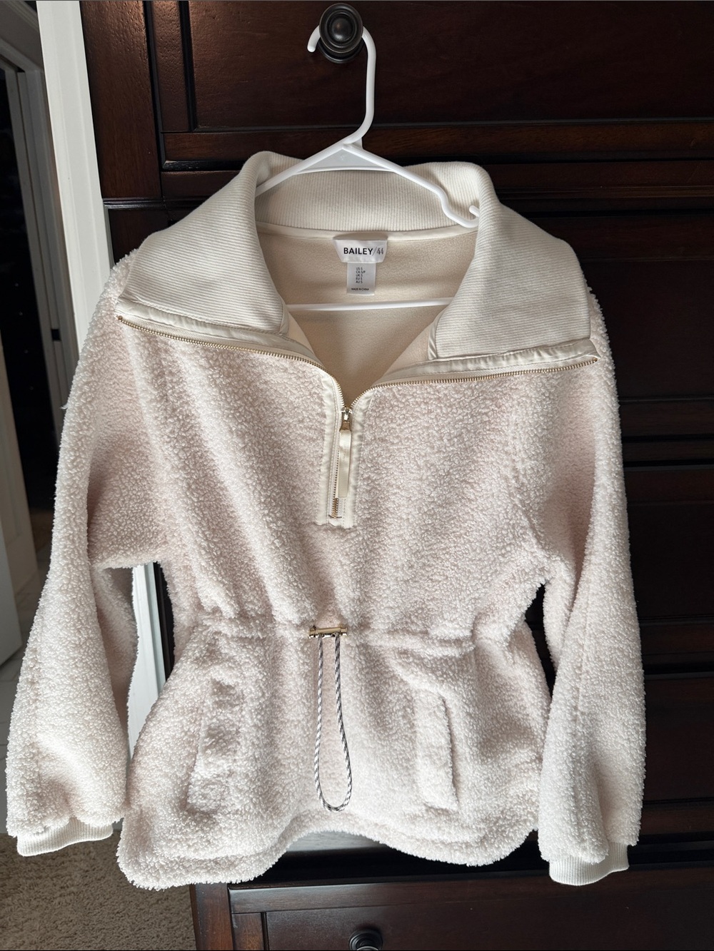 BAILEY/44 Cream Half-Zip Sherpa Jacket cinched waist